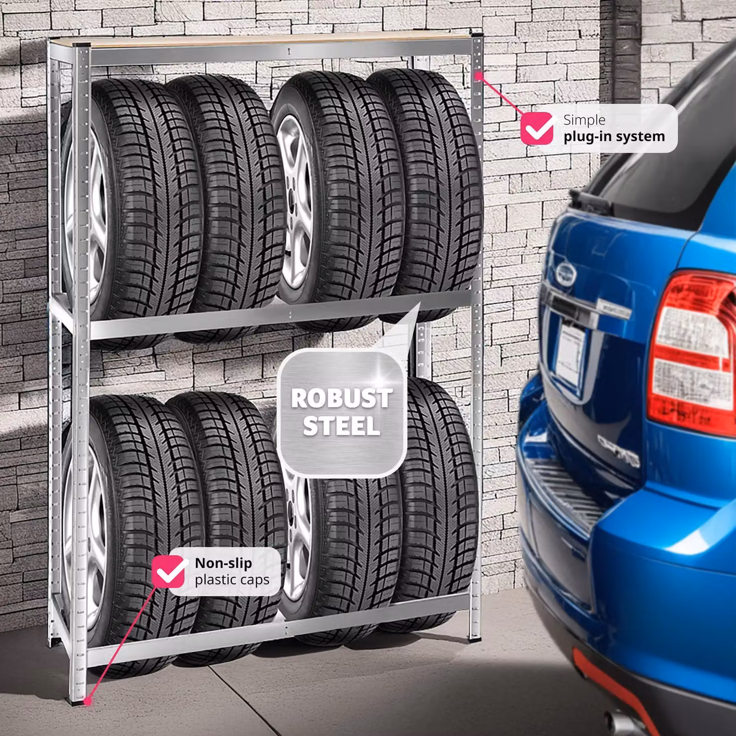 tectake Tyre Rack, Grey, W/D/H: 120 x 180 cm – 5