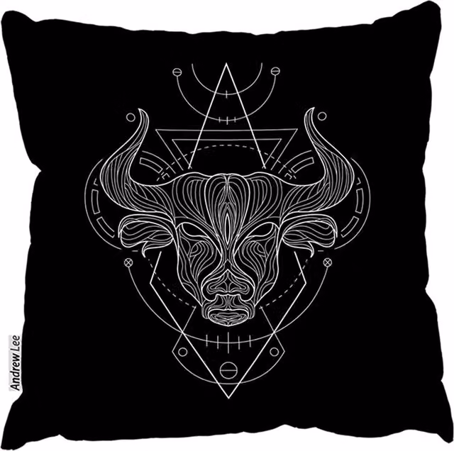 Benjamin Tate Design LTD Zodiac Taurus Geometric Square Cushion in Black, 60 x 60 cm