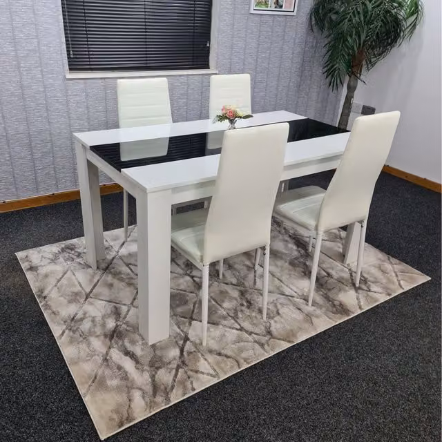 Kosy Koala Modern White and Black Dining Set with Rectangular Table and 4 Chairs