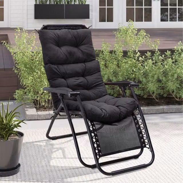 Lifeideas Tri-fold Outdoor Chair Cushion in Black with Non-slip Polyester Material