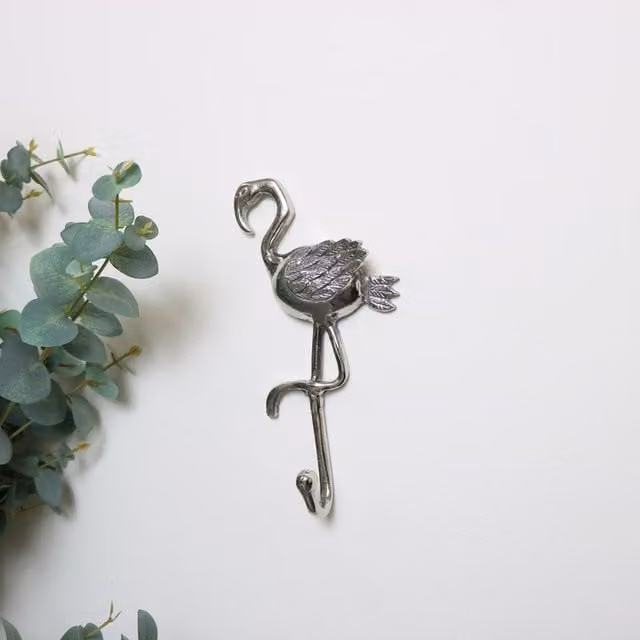 Melody Maison Metal Flamingo Wall Hook in Silver