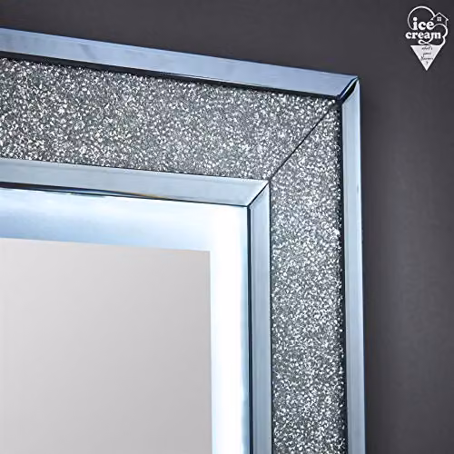 Ice Cream What's Your Flavour? Valentina Grey Wall Mirror with Touch Sensor LED Lights and Crushed Diamond Design, W/H: 105 x 70 cm – 3