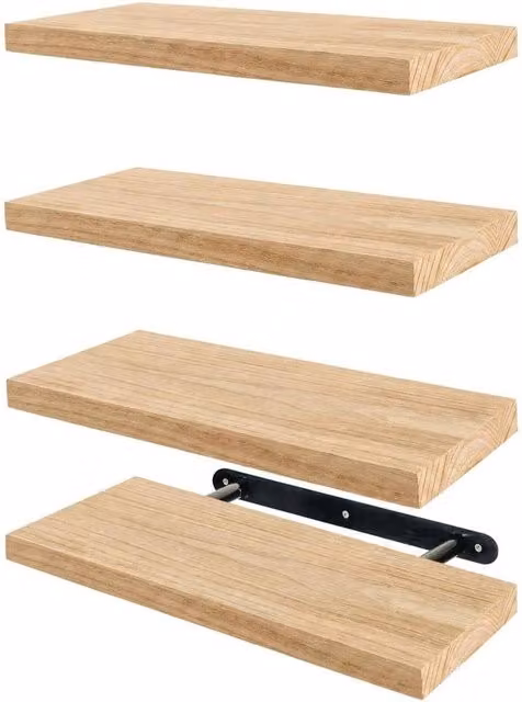 NESTLUNE 4 Piece Rustic Brown Wooden Floating Wall Mounted Shelves – 1