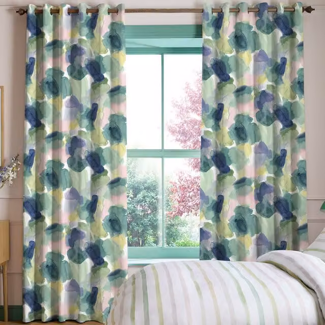 Bluebellgray Lochaber Made To Measure Blackout Cotton Eyelet Curtains in Multicolour Graphic Nature Design