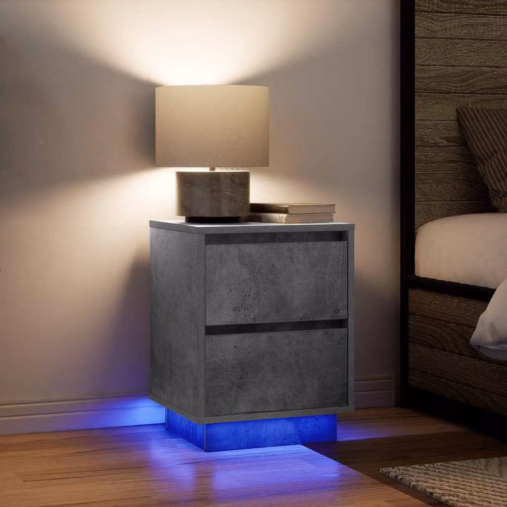 Berkfield Home Bedside Cabinet with Integrated LED Lights in Concrete Grey, W: 38 cm, D: 34 cm, H: 50 cm – 2