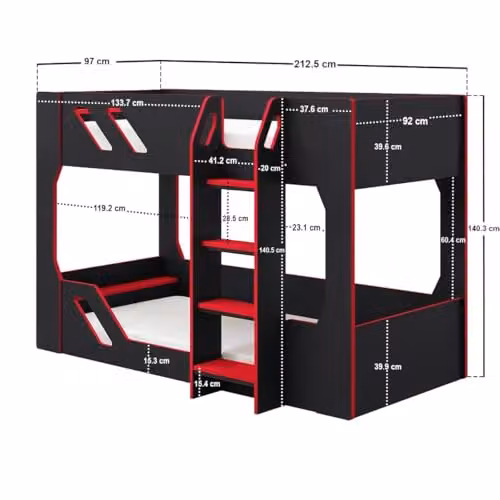 Flair Shuttle Gaming Bunk Bed in Black and Red, W/D/H: 200 x 90 x 140.3 cm – 2