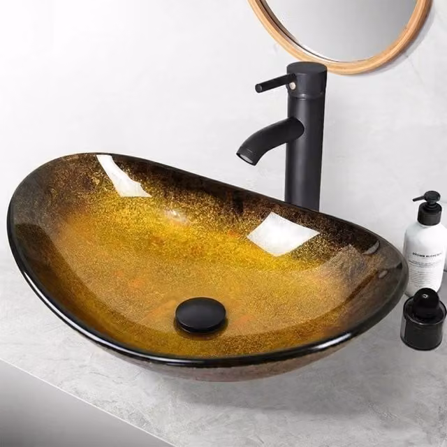 PAWNORA Brown Glass Countertop Bathroom Sink Bowl Wash Basin – 1