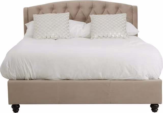 Orsina Compact Brushed Velvet Double Bed in Brown with Solid Wood Frame, W/D/H: 140 x 200 cm