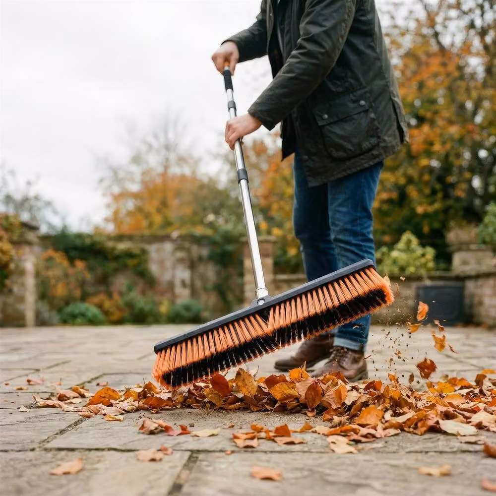 Harbour Housewares Adjustable Garden Broom with Telescopic Metal Handle, Orange and Multicolour, Width: 60 cm – 2