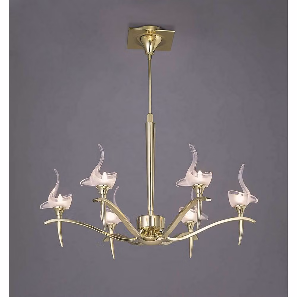 Netlighting Viena Telescopic Round Pendant Light with 6 G9 Glass Shades in Polished Brass and Yellow – 2