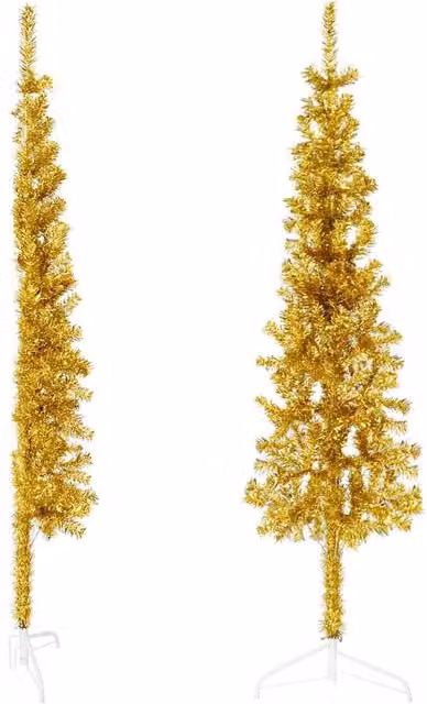Berkfield Home Slim Artificial Half Christmas Tree with Stand, Gold, Height: 120 cm – 1