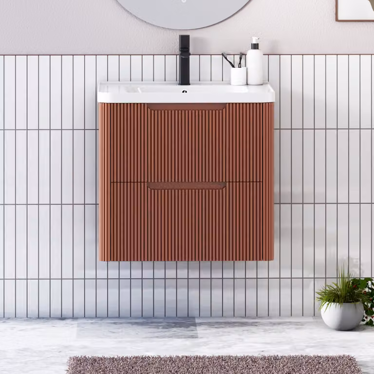 Royal Bathrooms Avenza Wall Hung Vanity Unit with Ceramic Basin, Terracotta Orange, Width: 60 cm