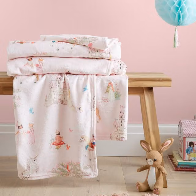 Belle and Boo Fairytale Floral Fleece Throw, Pink, W: 150 cm, L: 200 cm