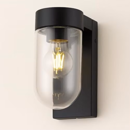 CGC Lighting Rowan Black Outdoor Wall Lantern with Transparent Glass Diffuser IP54 – 5