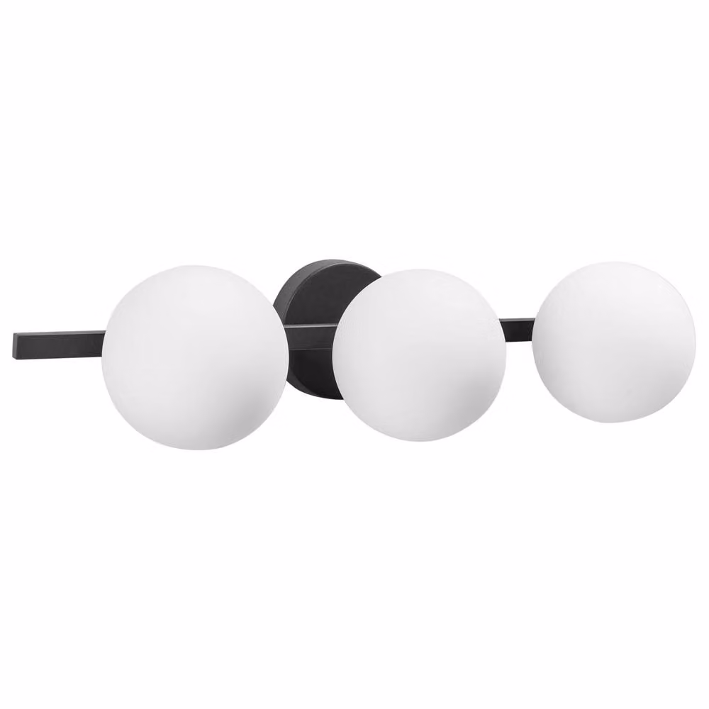 Wyld and Coco 3-Light Minimalist Wall Lamp with White Glass Spheres and Black Metal Finish – 2
