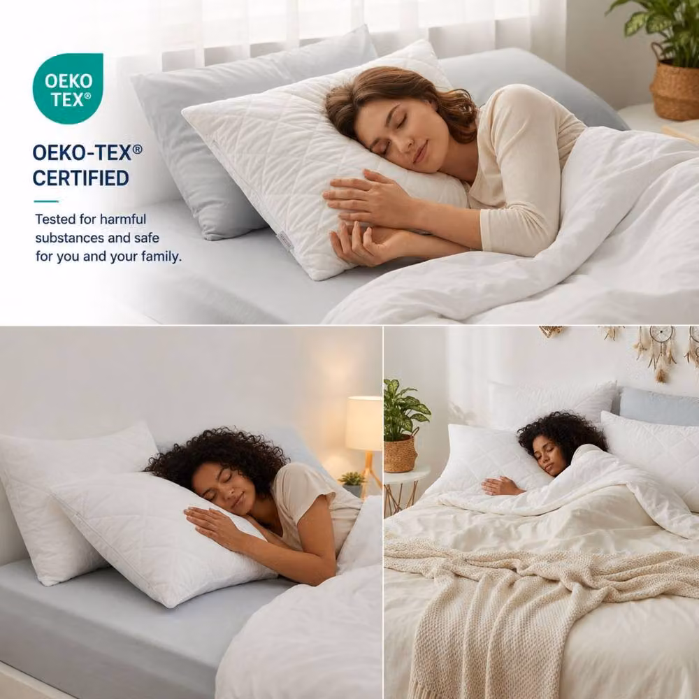 Grace White Quilted Microfibre Pillow Protector with Zipper Closure, Standard Size – 2