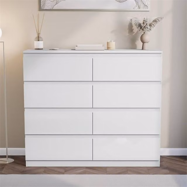 SPETLEK 8 Drawer Wide Storage Chest of Drawers in Glossy White