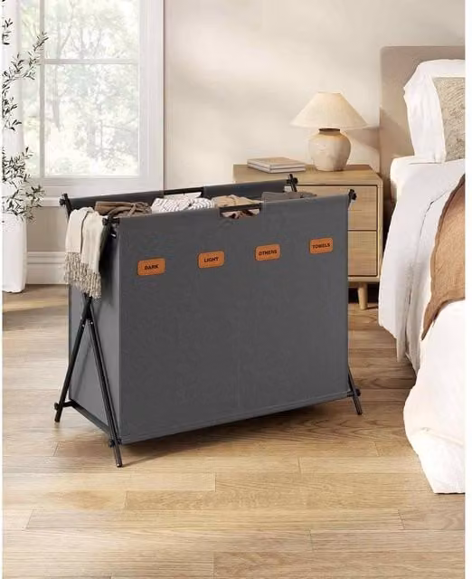 The Bazaarist 4 Compartment Foldable X Frame Laundry Basket in Dark Grey – 1