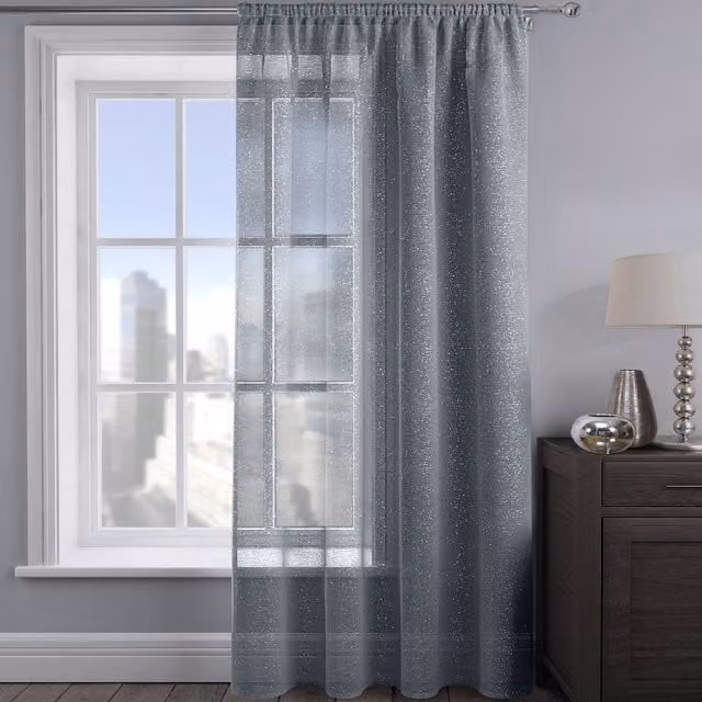 Velosso Plain Transparent Fabric Panel in Grey and Silver, Width: 137.16 cm