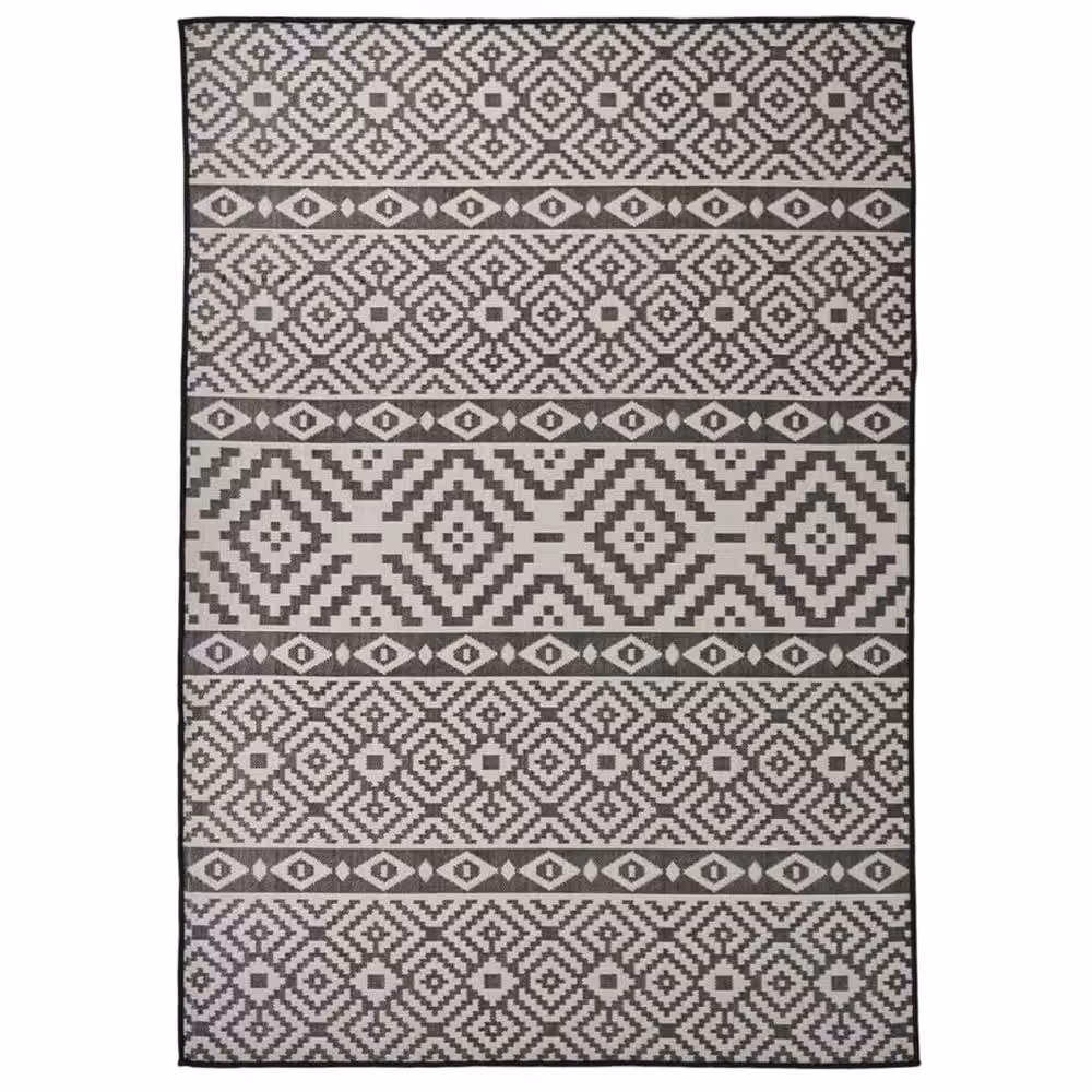 Berkfield Home Outdoor Flatweave Striped Rug in Black, W/D: 140 x 200 cm – 2