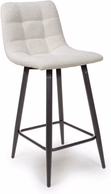 Shankar Modern Boucle Bar Stool in White and Black with Metal Base