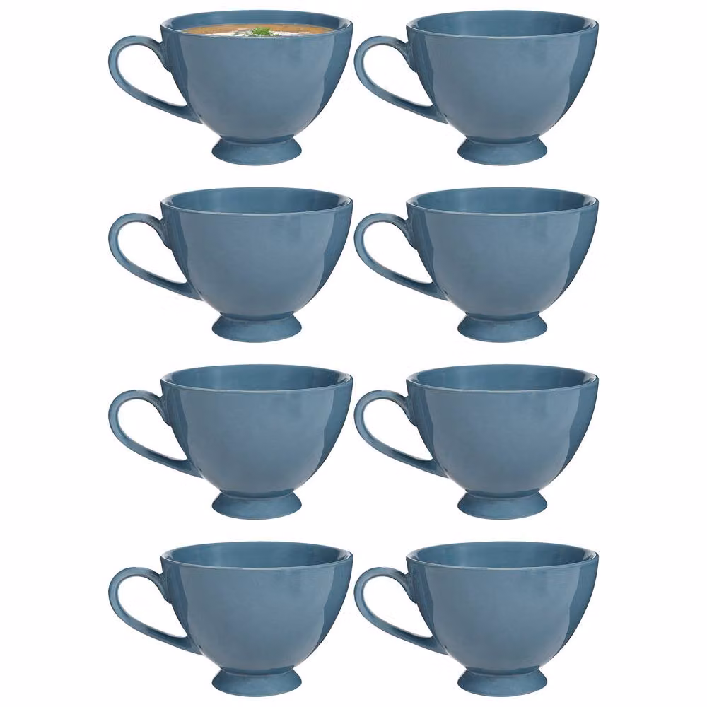 Dibor Montmartre Set of 8 Large French Blue Ceramic Tea Cups and Coffee Mugs – 2
