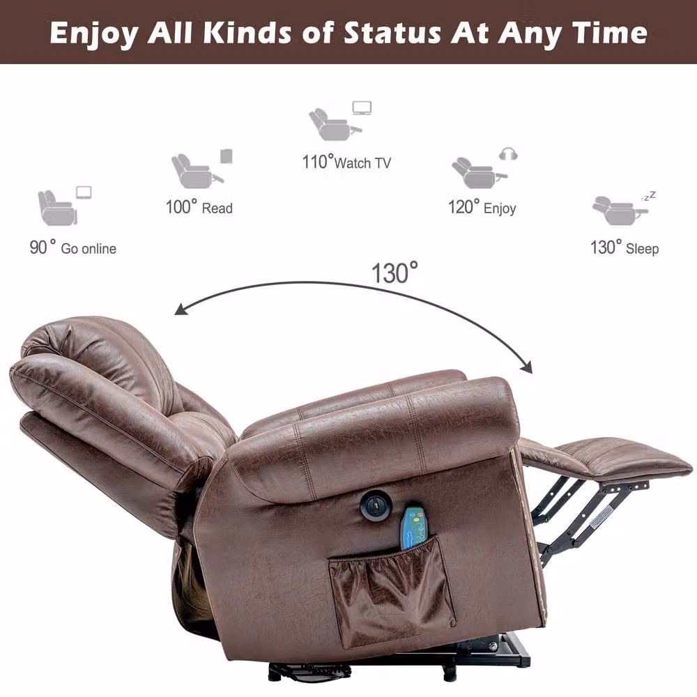 Merax Oversized Power Lift Riser Recliner Armchair with Massage and Heat in Brown – 3