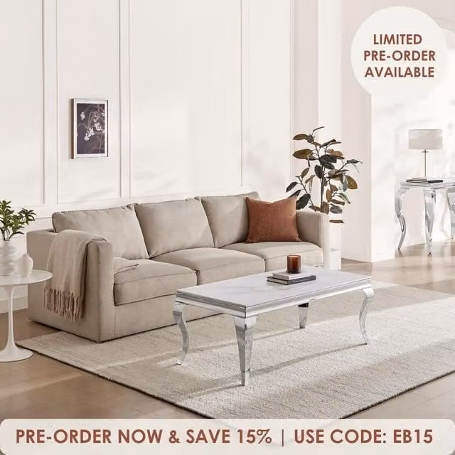 FurnitureboxUK Skye Rectangular Glass and Metal Coffee Table in White, Grey and Silver