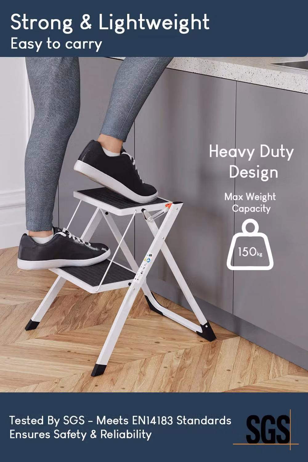 Home Discount Vida 2 Step Folding Stool with Anti-Slip Mat in White – 5