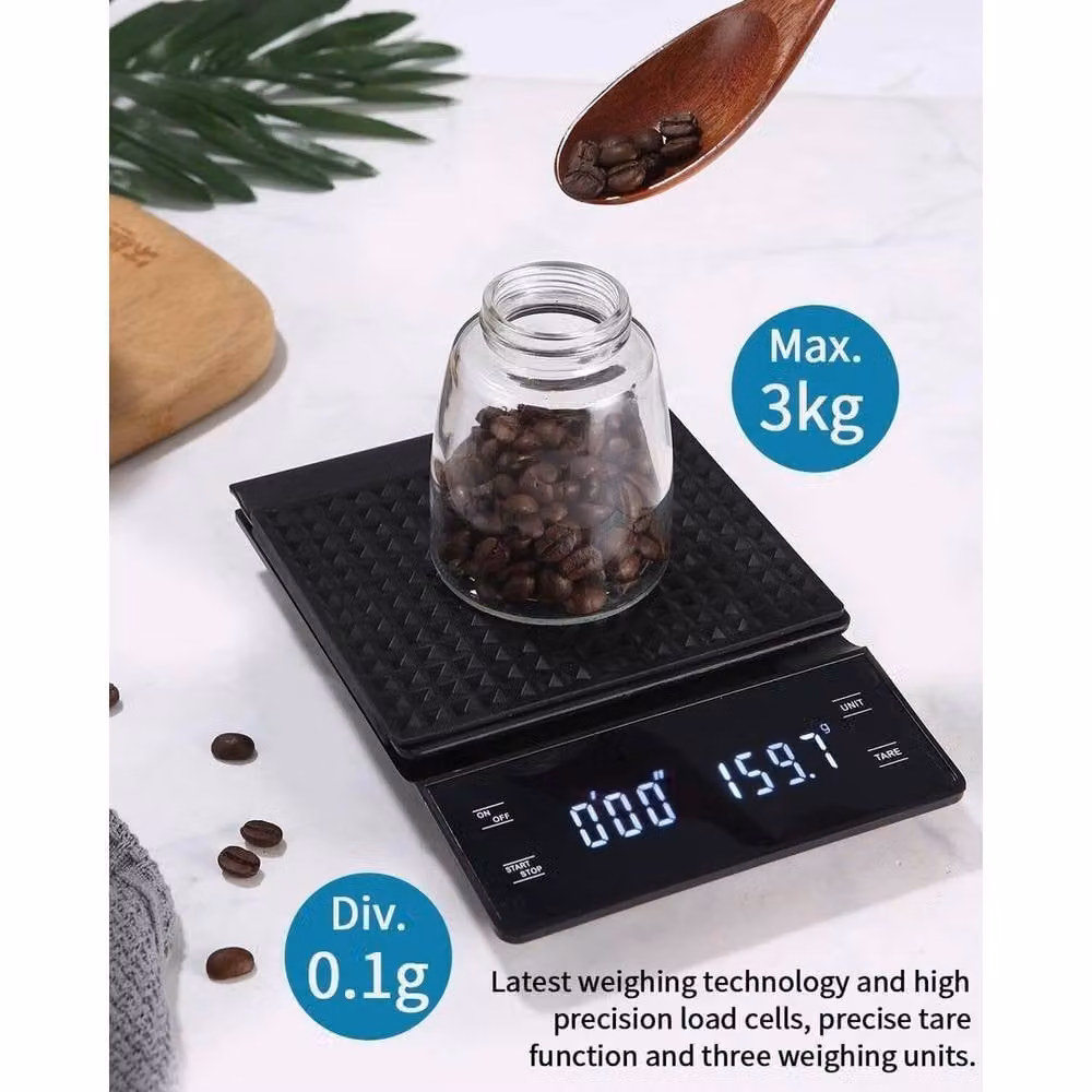 FLAVORA Digital Espresso Coffee Scale with Timer and LED Display in Black – 5