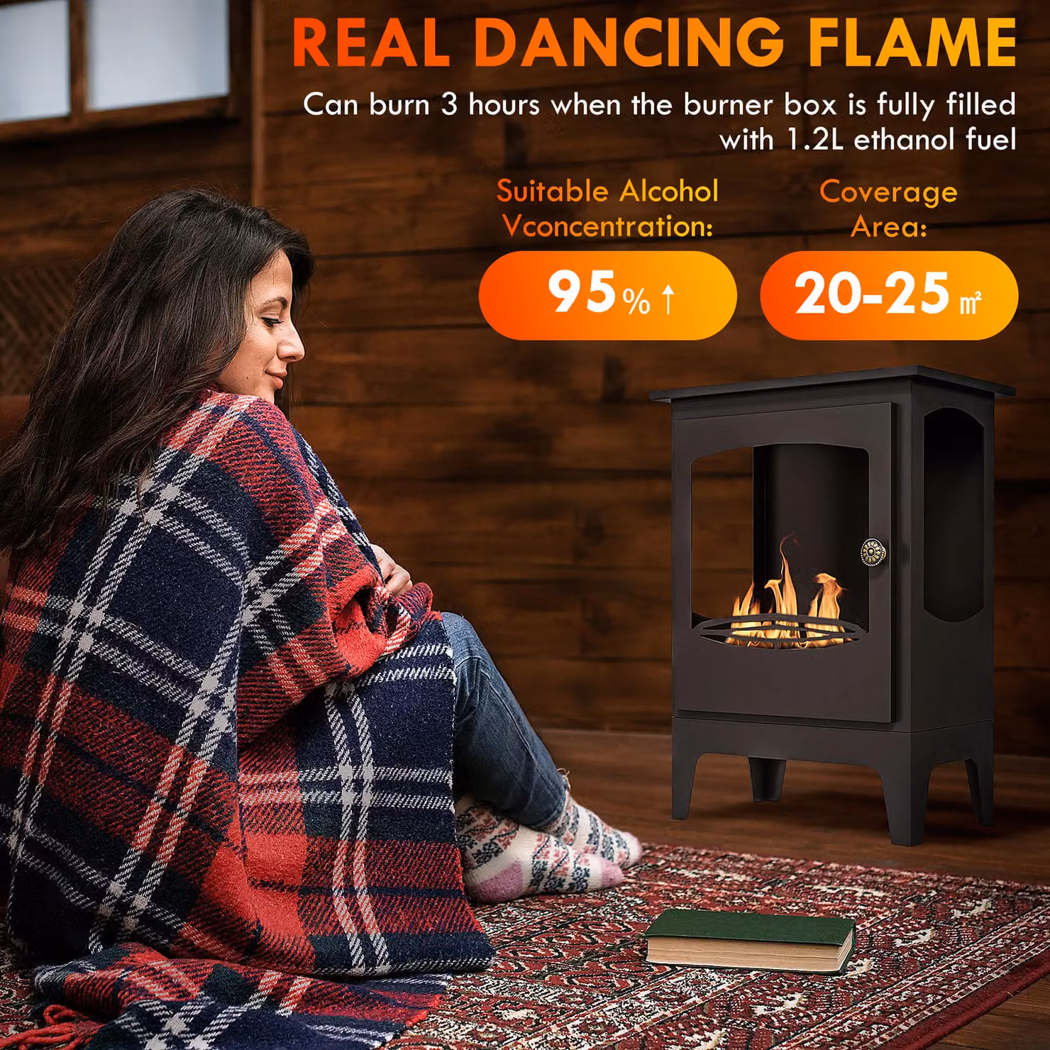 HOMCOM Black Freestanding Bioethanol Ethanol Fireplace with 3 Hour Burn Time – 4