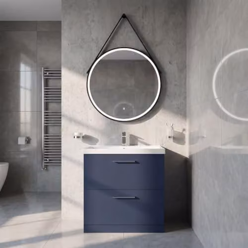 Balterley Round LED Bathroom Mirror with Demister and Hanging Strap, Black, Diameter: 80 cm – 7