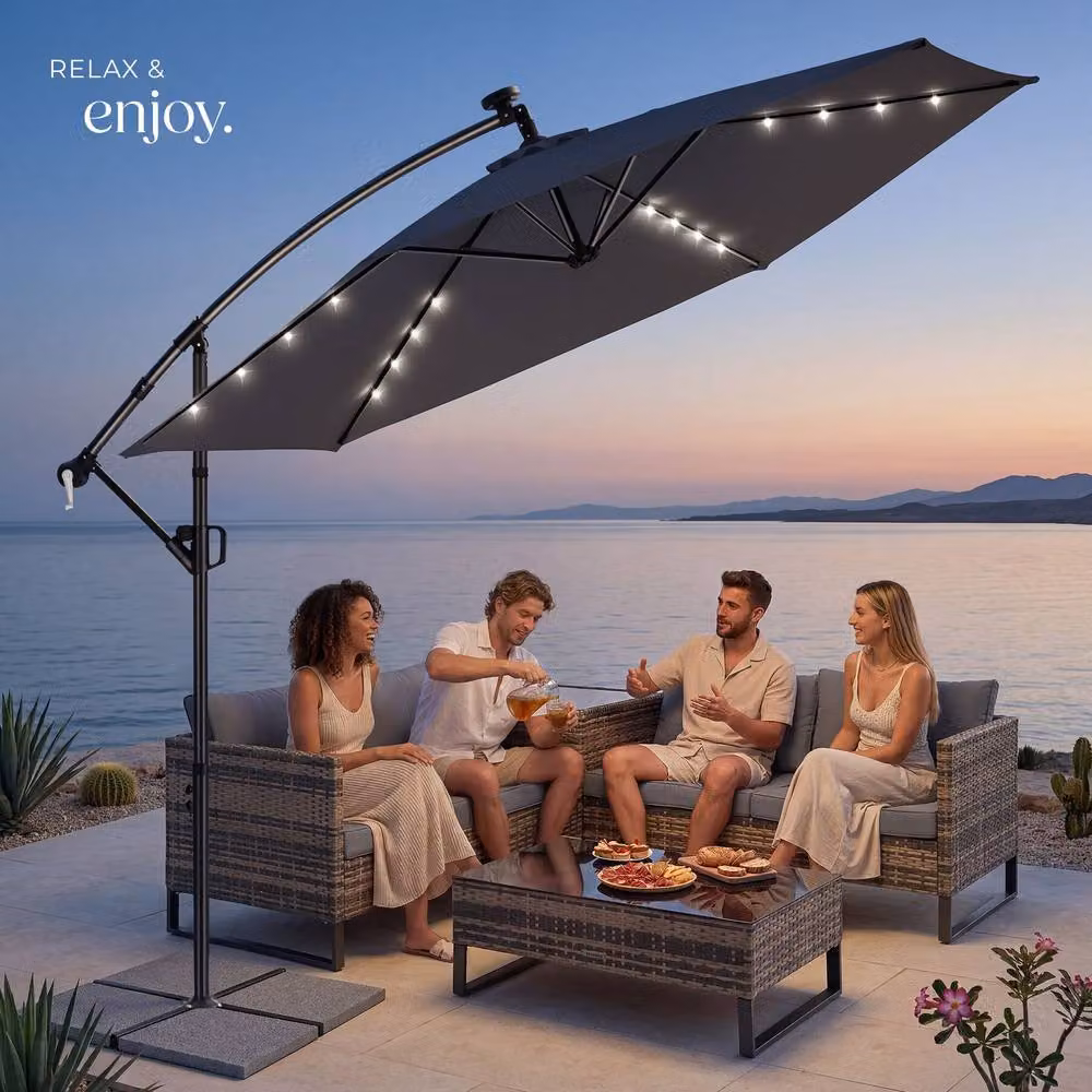 tectake 360 Degree Rotating Cantilever Parasol with LED Solar Lighting, Grey, W/D: 300 x 300 cm – 6