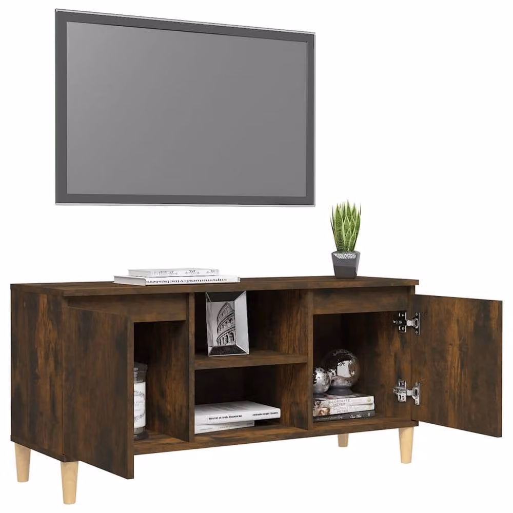 Berkfield Home Mid Century TV Cabinet in Smoked Oak Brown with Solid Wood Legs W: 103.5 cm, D: 35 cm, H: 50 cm – 5