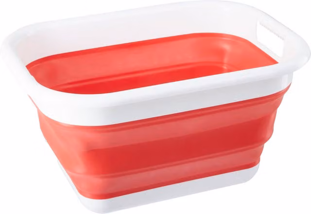 Orsina Collapsible Plastic Laundry Basket with Handles, Red and White