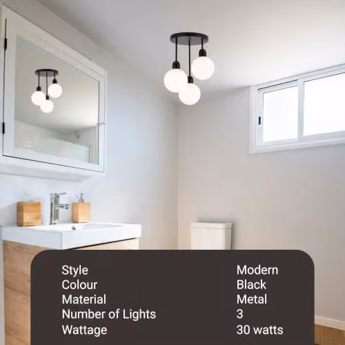 Cosylyte Modern Broome 3 Light Milk Glass Globe Ceiling Light, IP44 Bathroom Fixture, W/D/H: 34 x 34 x 44 cm – 4