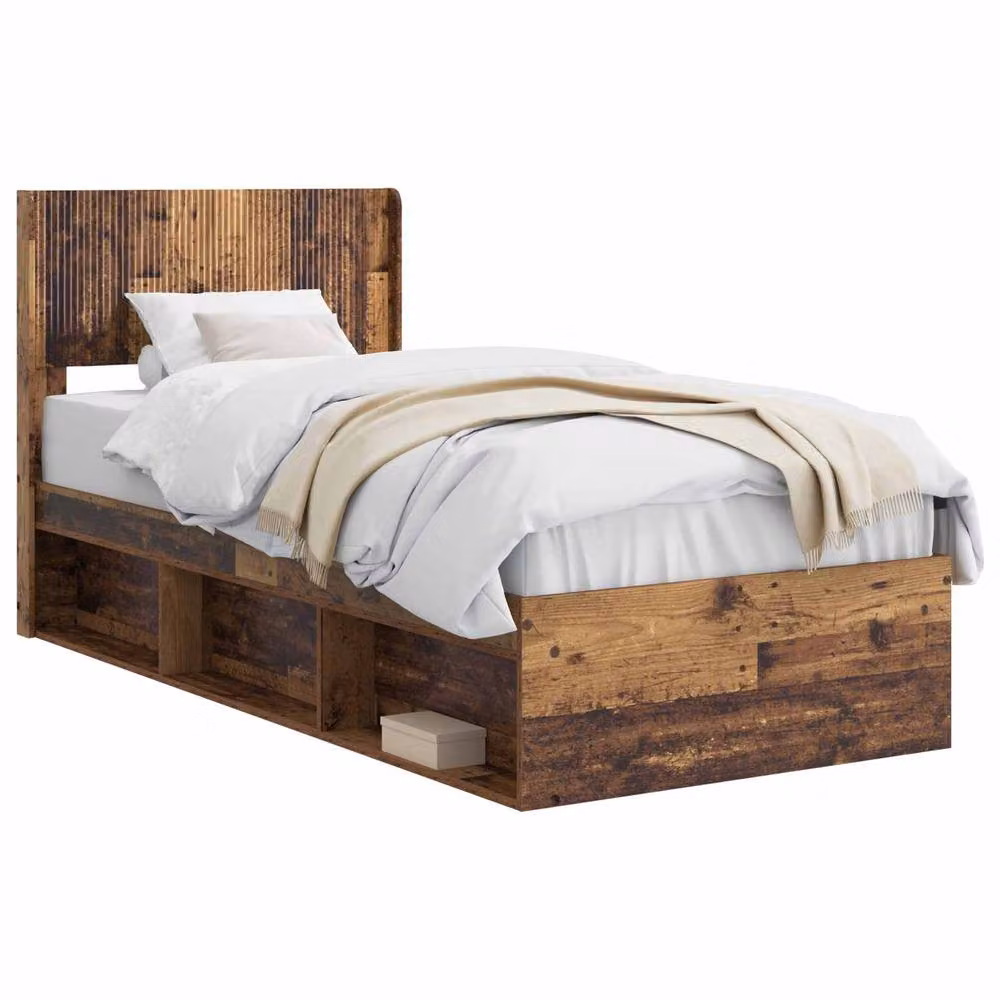 Berkfield Home Modern Bed Frame with Headboard and Side Compartment Storage in Brown, W/D/H: 90 x 200 cm – 2