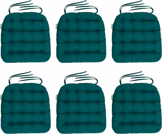 Gardenista Green Tufted Rectangular Outdoor Garden Chair Cushion Set of 6 with Water Repellent and Non Slip Features