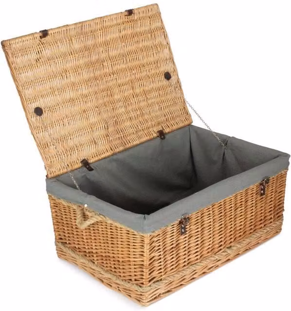Red Hamper Grey Wicker Trunk with Rope Handles and Cotton Lining