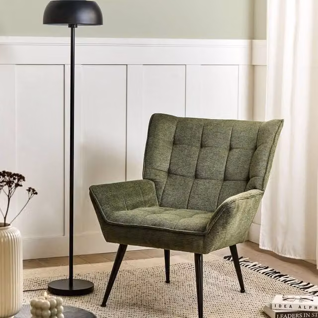 Wyld and Coco Green Tub Armchair with Black Metal Legs