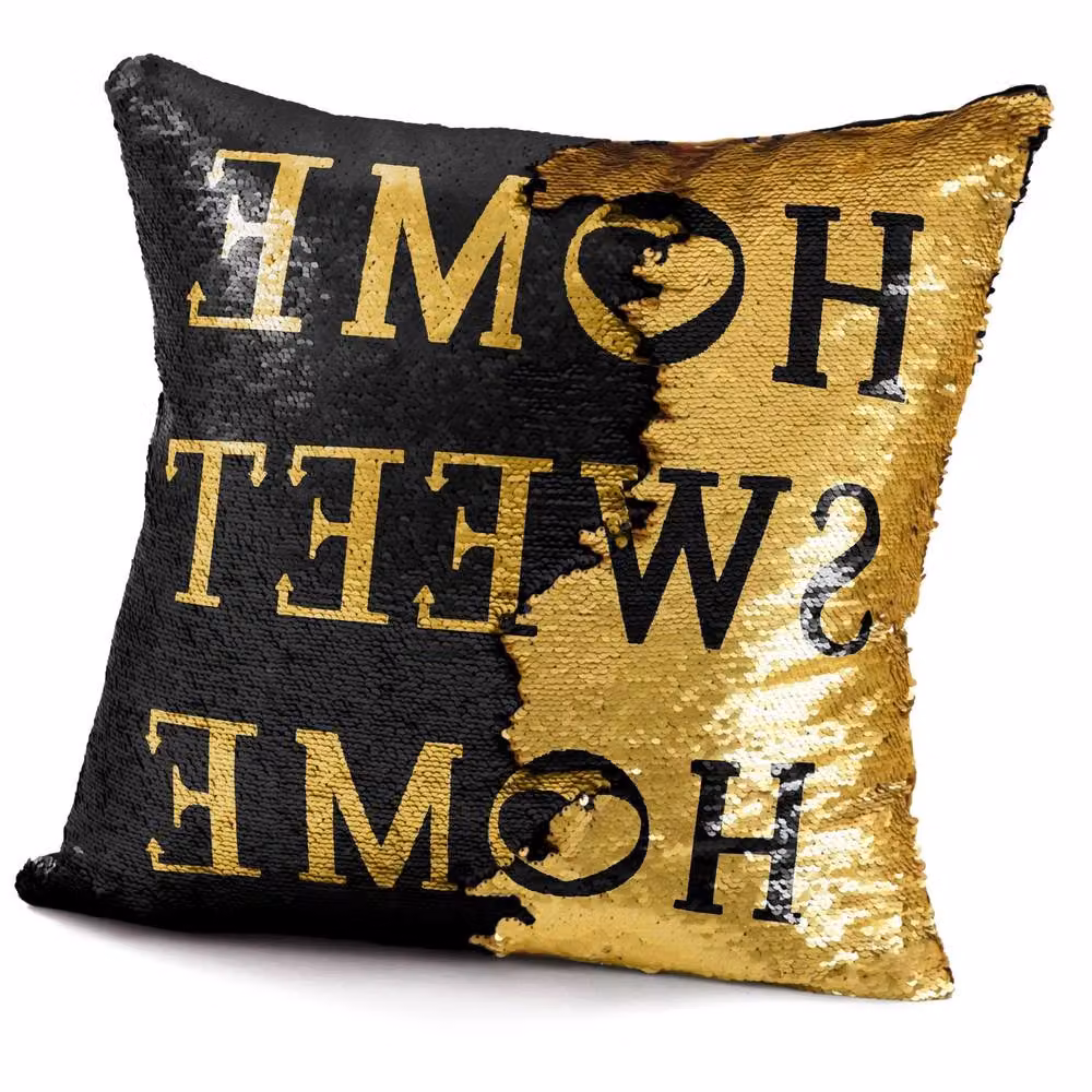 Velosso Home Sweet Home Mermaid Filled Cushion with Two Tone Sequins in Black, W/D/H: 43 x 43 x 43 cm – 2