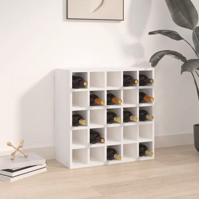 Berkfield Home White Rustic Solid Wood Pine Wine Cabinet with Bottle Rack W/D/H: 56 x 25 x 56 cm – 1