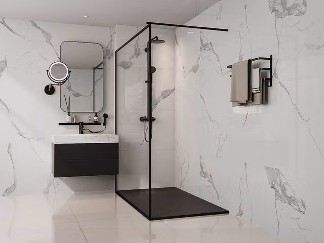 Vente-unique Resin Free-Standing or Flush Rectangular Shower Tray, Black, W: 160 cm, D: 90 cm – 1