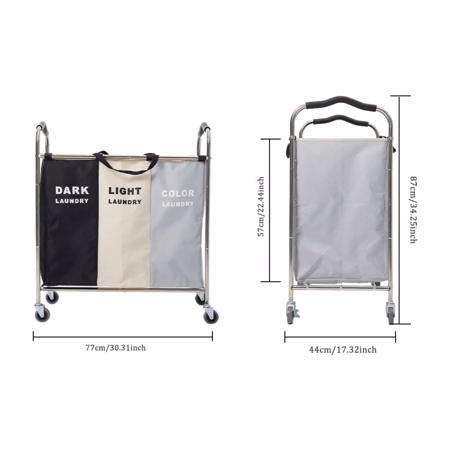 H&O Direct 240L 3-Section Multicolour Fabric Laundry Basket with Wheels – 4