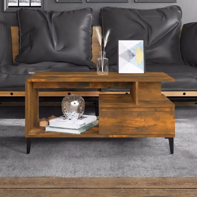 Berkfield Home Smoked Oak Coffee Table in Brown, W/D/H: 90 x 49 x 45 cm – 1