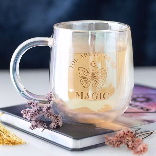 Uniqueful You Are Made of Magic Iridescent Double Walled Glass Mug in Gold and Multicolour, 300ml