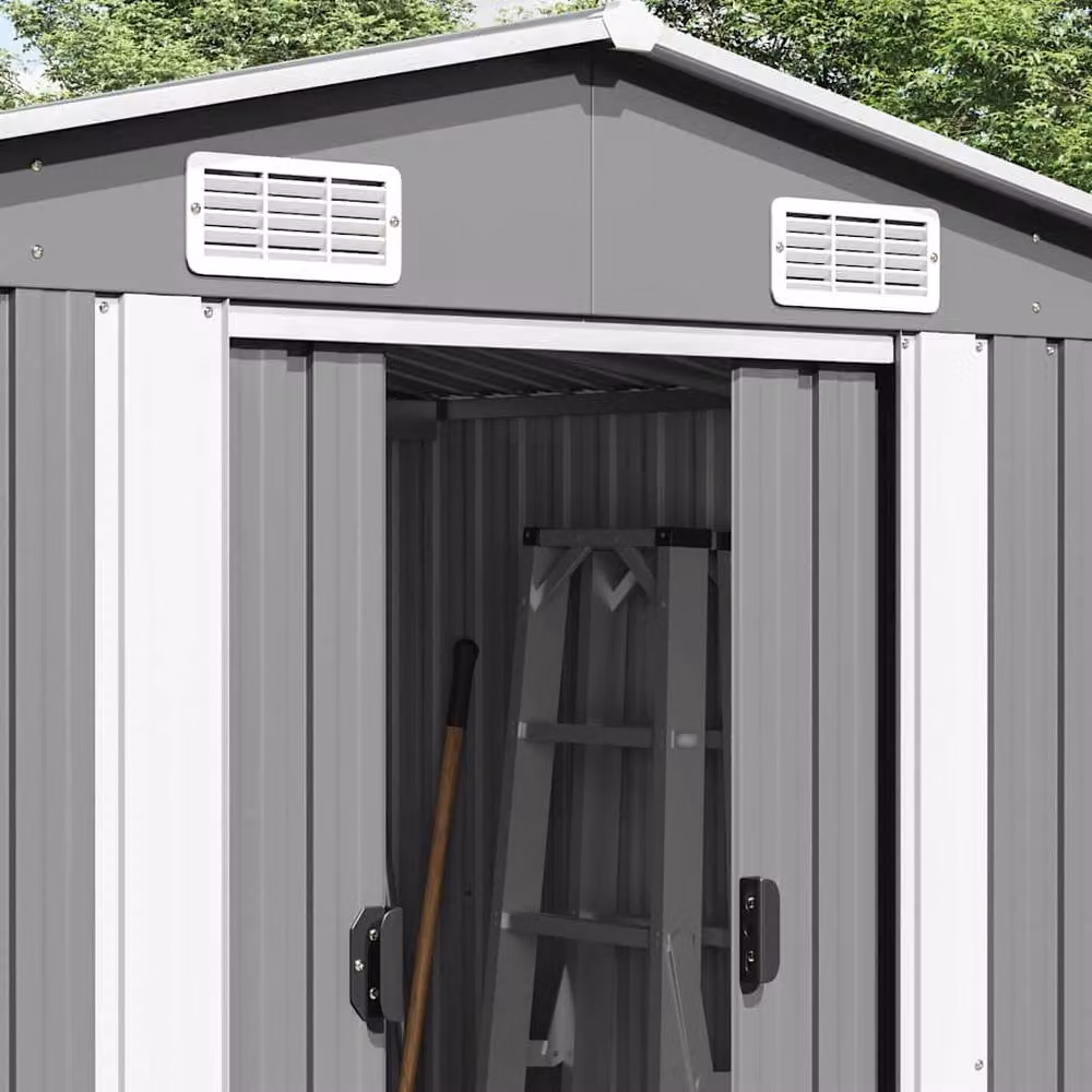 Berkfield Home Grey Galvanised Steel Garden Shed with Sliding Doors W/D/H: 990 x 257 x 181 cm – 3
