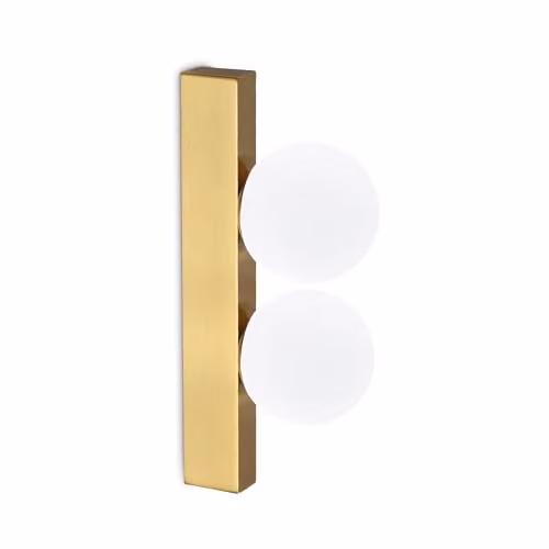 Ideal Lux Ping Pong 2 Light Wall Lamp in Brass with Glass Spheres