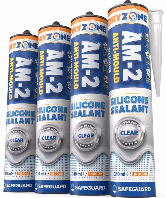 Dryzone Anti-Mould Silicone Sealant, Clear, 310 ml per tube, 4 Pack