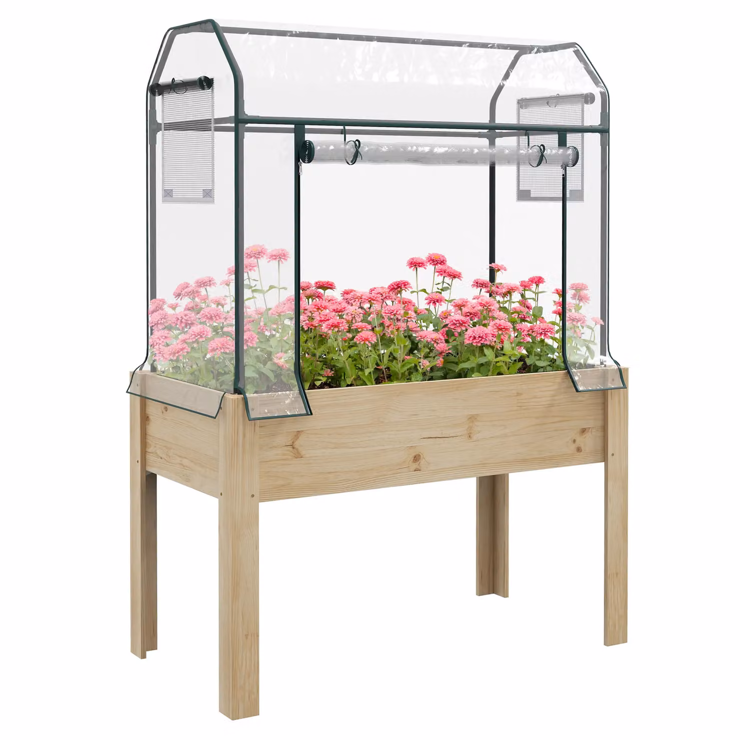 OUTSUNNY Wooden Raised Planter with Transparent PE Greenhouse Cover and Bed Liner – 2